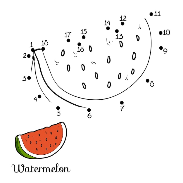 Getallen van punt naar punt spel voor kinderen cartoon groenten en fruit watermeloen