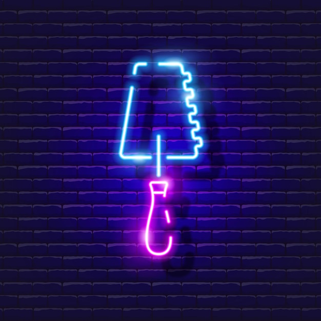 Getande troffel neon pictogram vectorillustratie voor ontwerp reparatie gereedschap gloeiende teken bouwgereedschap concept