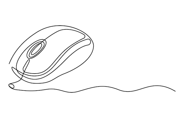 Getekend continu één lijn computermuis logo Vector illustratie Computermuis Zwarte Stroke