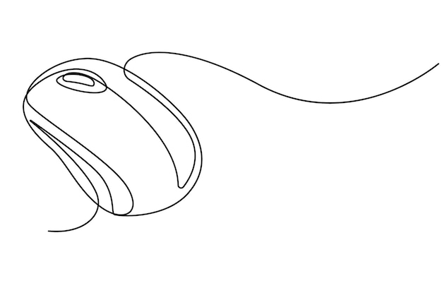 Getekend continu één lijn computermuis logo Vector illustratie Computermuis Zwarte Stroke