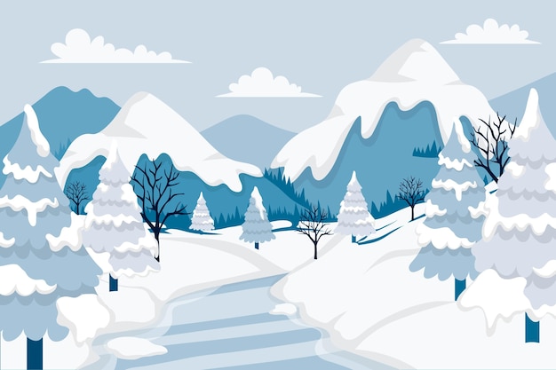Getekende achtergrond van een winterlandschap