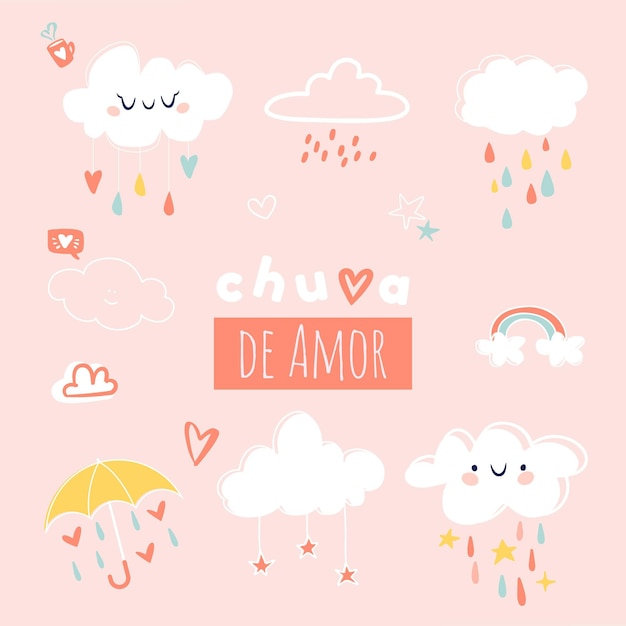 Getekende chuva de amor elementen collectie