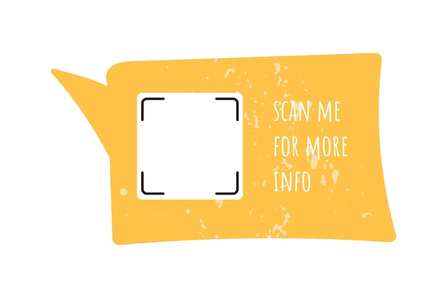 Getextureerde gele rechthoekige doodle spraak bubbel met ruimte voor QR-code en de inscriptie scan me