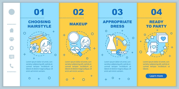 Vector getting ready for party onboarding mobile web pages vector template