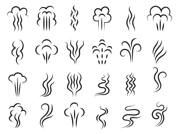 Geur grafisch. Damp aroma wolken symbolen abstracte lijnen collectie.