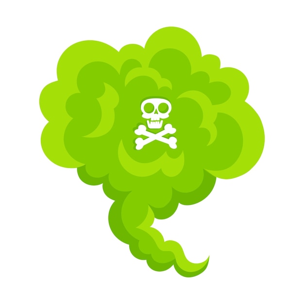 Geurige groene cartoon peetwolk platte stijl ontwerp vector illustratie met kruisbeen schedel