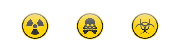 Gevaar gele borden Straling biohazard dood giftig ingesteld pictogram Vector geïsoleerde illustratie