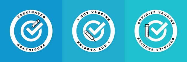 Vector gevaccineerde stickerset covid19-vaccinopname ik heb mijn covid19-vaccin logo-ontwerp voor geneeskunde, gezondheid en bescherming vector illustratie