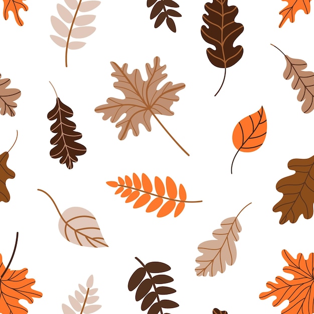 Gevallen bladeren naadloos patroon. herfst patroon met gevallen bladeren van bomen op een witte achtergrond. Vector illustratie i