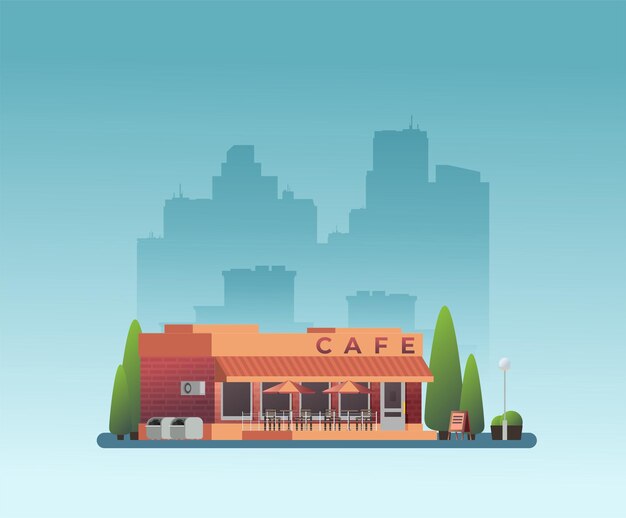 Gevel van café platte vector illustratie