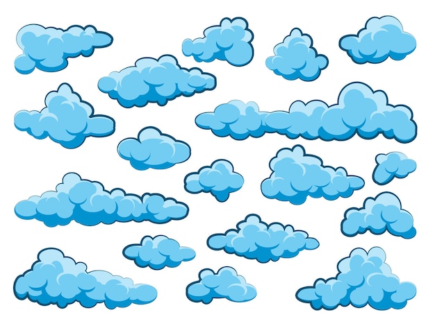 Vector geverfde cartoon wolken op blauwe achtergrond eenvoudige met de hand getekende ronde wolken zomerhemel panorama