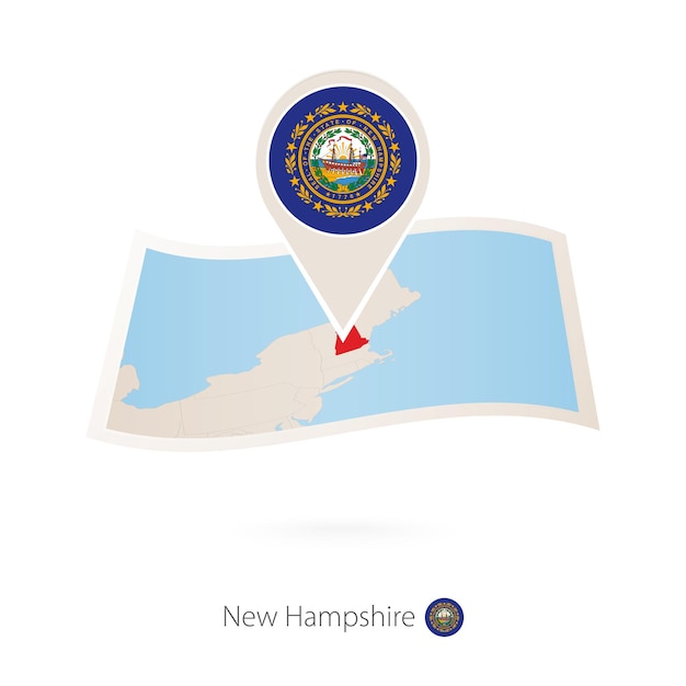 Gevouwen papieren kaart van New Hampshire US State met vlagspeld van New Hampshire
