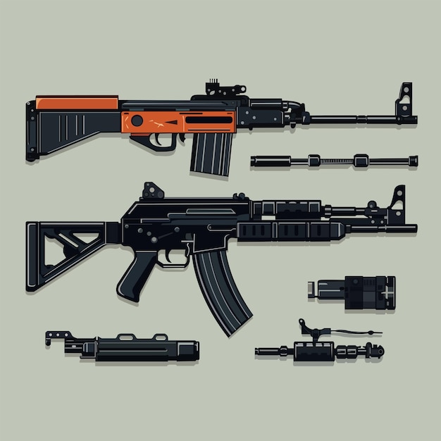 Geweer Shotgun Set en apparatuur vectorillustratie