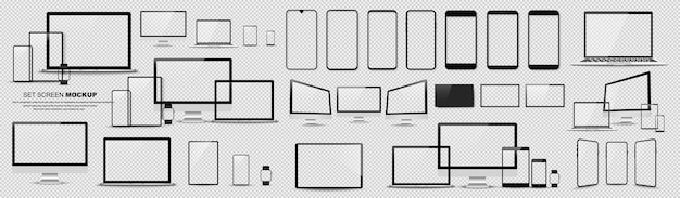 Geweldige minimalistische apparatenset. mockups smartphone, tablet, laptop, pc en tv. vector collectie