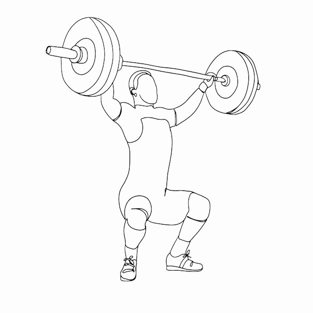 Gewichtheffer Line Art, Sport Overzicht Tekening, Atleet Eenvoudige Schets, Vector Bestand, Grafisch