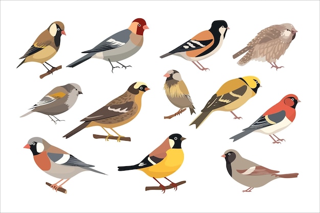 Vector gewone vogels geïsoleerd op achtergrond cartoon vector illustratie