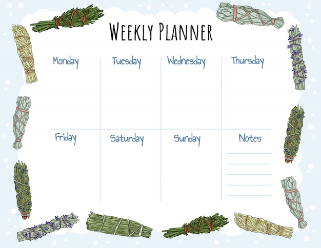 Gezellige boho weekplanner en to do list met smudge sticks ornament.