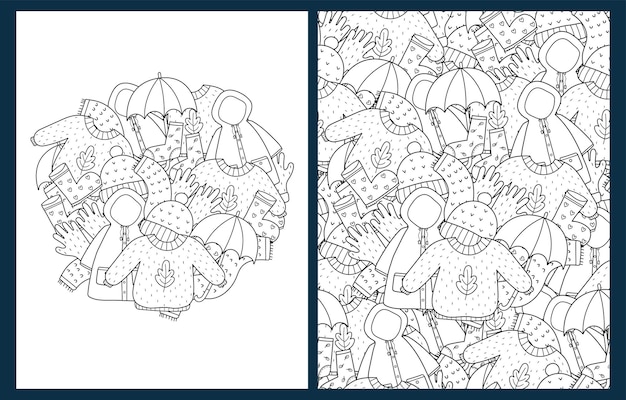 Vector gezellige herfstkleren kleurplaten in us letter-formaat doodle warme kleren achtergrond