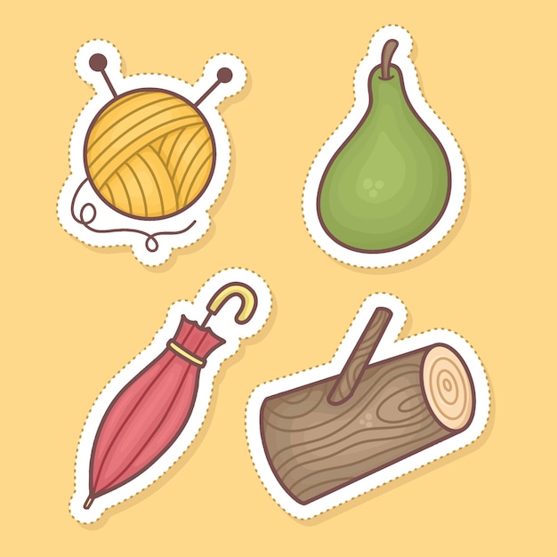 Gezellige herfststickers set breigaren avocado paraplu hout