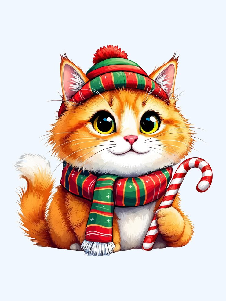 Gezellige winterkat met warme chocolade en warme accessoires