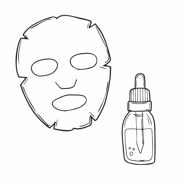 gezicht blad masker en serum doodle icoon vector illustratie huidverzorging concept