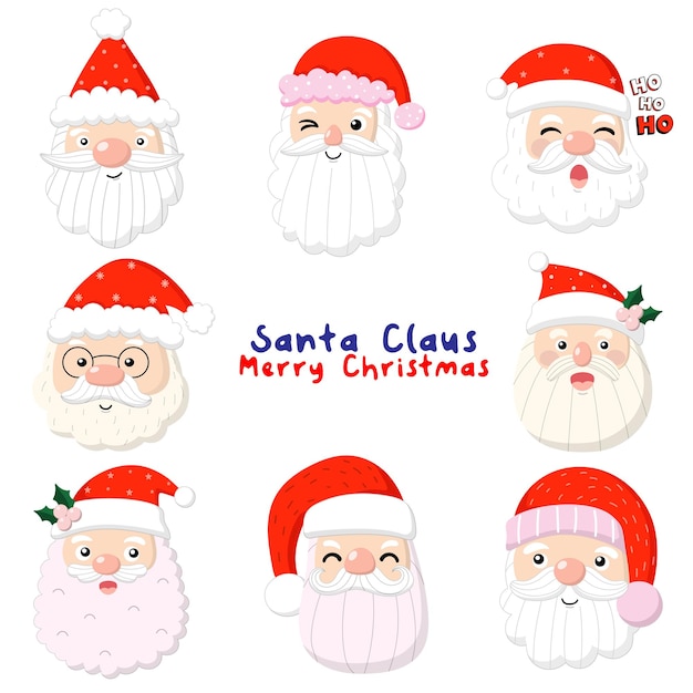 Gezicht Kerstman Platte Clipart, Merry Christmas