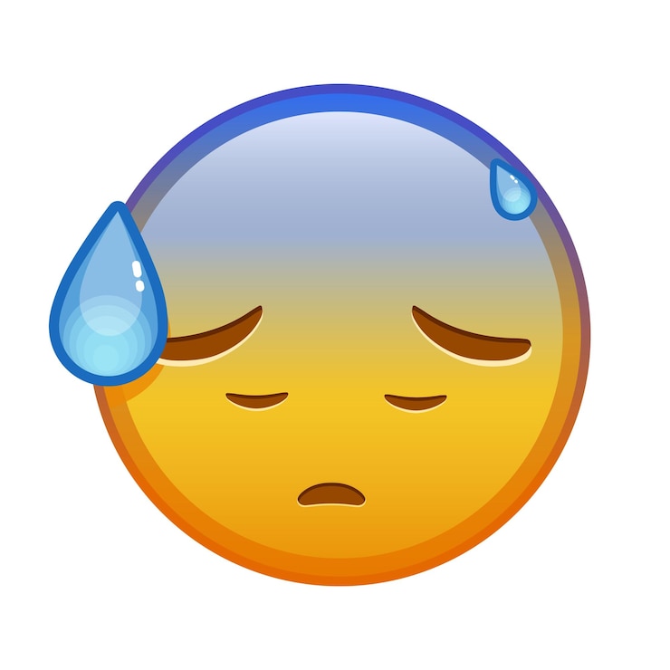 Vector gezicht met open mond in koud zweet grote gele emoji-glimlach