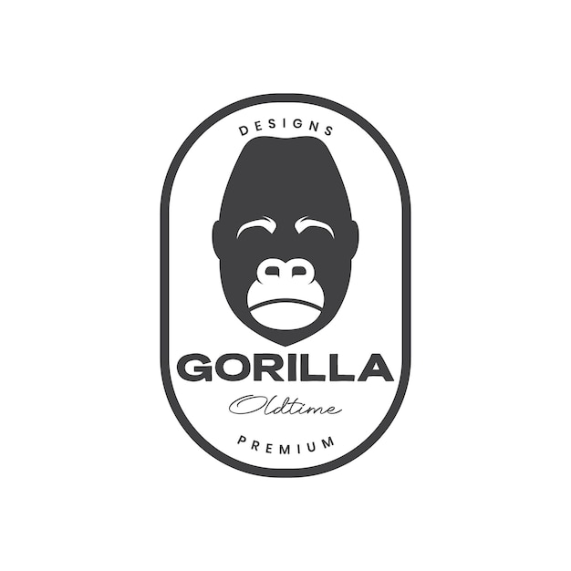 Gezicht oude gorilla primaat triest mascotte badge vintage sticker logo ontwerp pictogram illustratie sjabloon