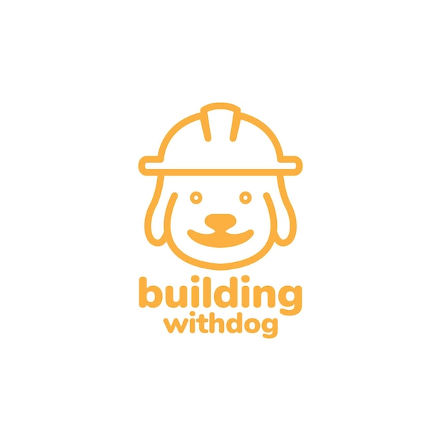 Gezicht schattige hond met gebouw helm logo ontwerp vector grafisch symbool pictogram illustratie creatief idee