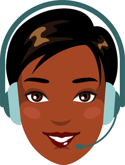 Vector gezicht van callcenterondersteuning jonge zwarte afro-amerikaanse mulat spaanse vrouw met koptelefoon