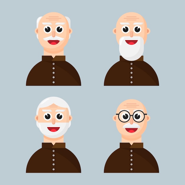 Vector gezicht van old man flat illustration collection