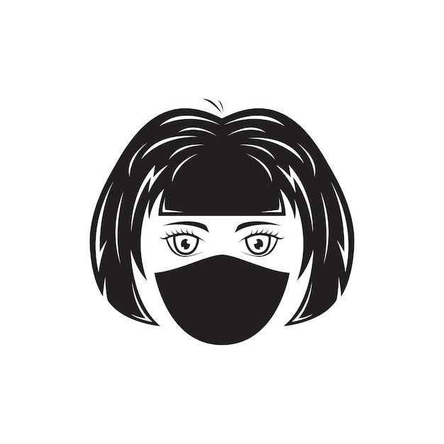 Gezicht vrouw met kort haar en masker logo ontwerp vector grafische symbool pictogram teken illustratie