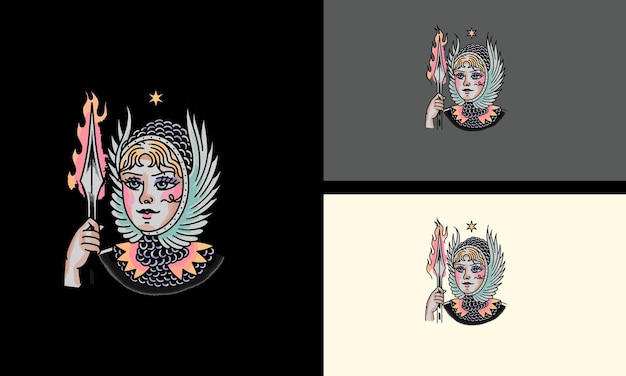 gezicht vrouwen en vleugels vector mascotte ontwerp