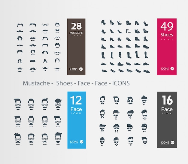 Vector gezichten en schoenen iconen