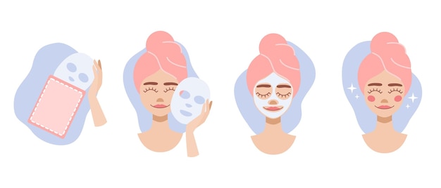 Vector gezichtsmasker cartoon hoe je appelstappen instructie