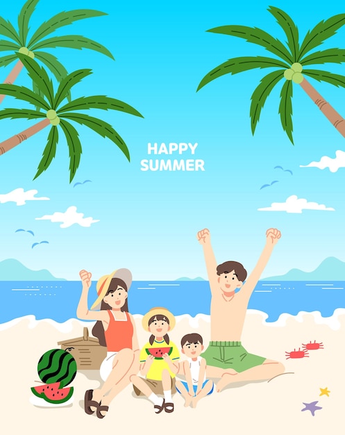 Gezinnen genieten van hun zomervakantie op het strand