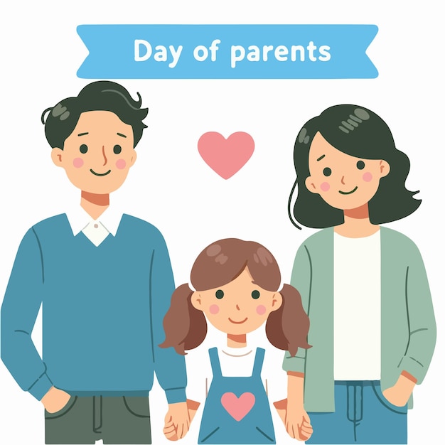 Gezinsillustratie met tekst voor de dag van de ouders in platte stijl