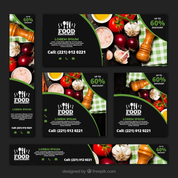 Vector gezond eten restaurant banner collectie met foto's