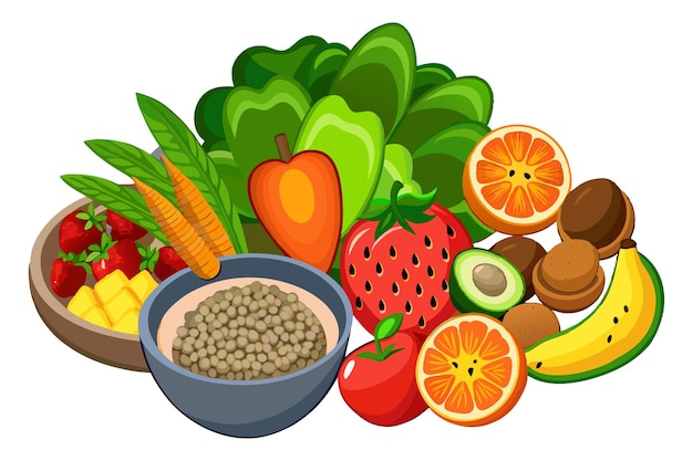 Gezond eten schoon eten selectie fruit groenten zaden op wit bord