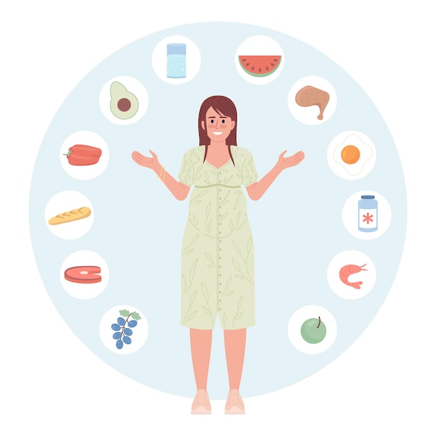 Gezond eten tijdens de zwangerschap platte concept ter plaatse vectorillustratie