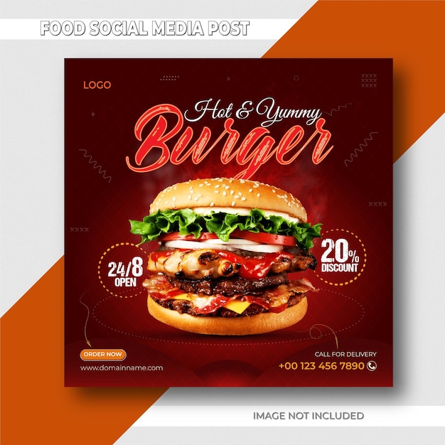 Gezond hamburgermenu fastfood of restaurant promotioneel voedsel social media postontwerp