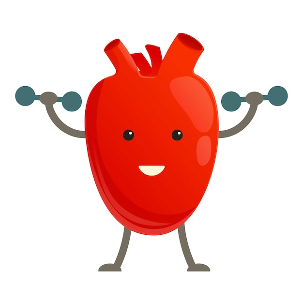 Gezond hart met halters pictogram Cartoon van gezond hart met halters vector pictogram voor webdesign geïsoleerd op een witte achtergrond