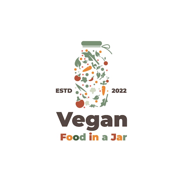 Gezond veganistisch voedsel illustratie logo in een pot