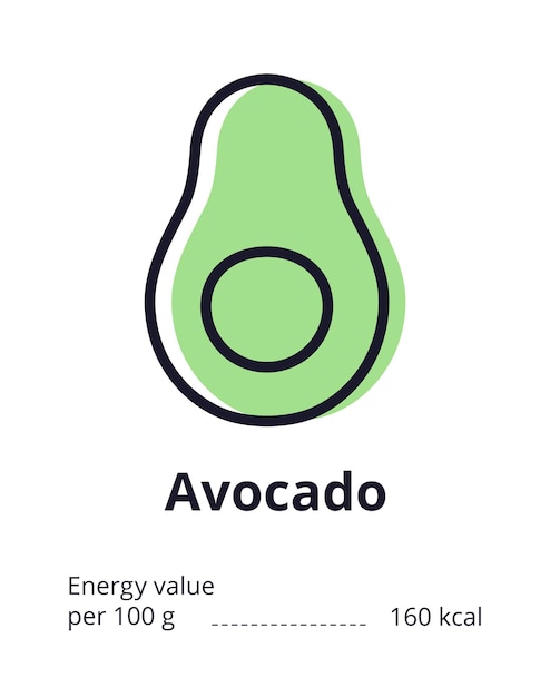 Vector gezond vegetarisch product icoon een smakelijk avocado icoon energiewaarde van avocado vector illustratie