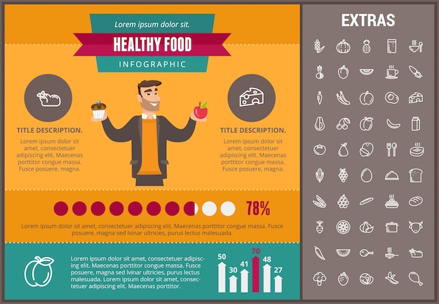 Gezond voedsel infographic sjabloon, elementen, pictogrammen