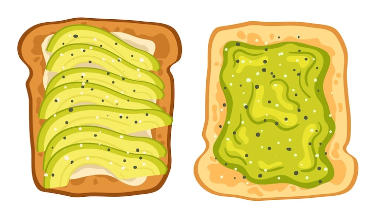 Vector gezonde avocado toast brood met avocado en sesamzaad voedzame ontbijt maaltijd vector illustratie