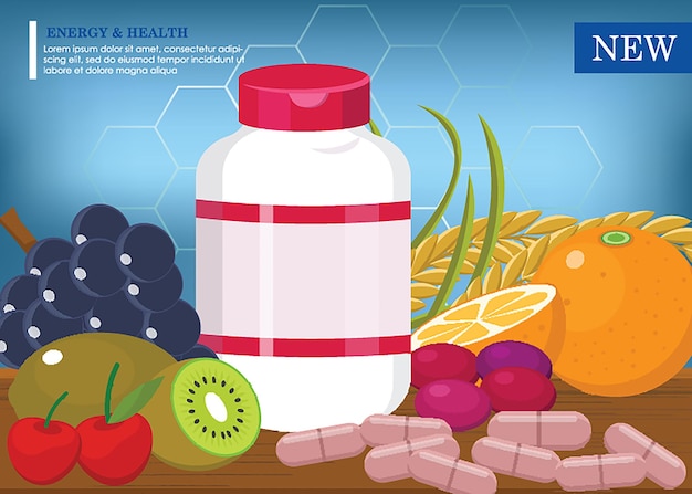 Vector gezonde biologische vruchten supplementen vector