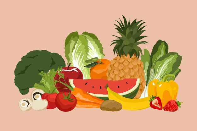 Gezonde groenten en fruit collage element realistische illustratie vector