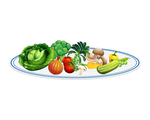 Gezonde salade in een vectorillustratie van een bord