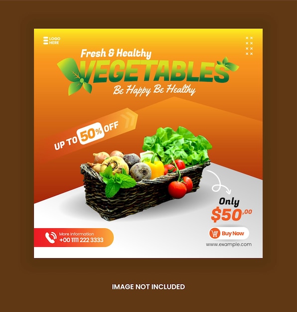 Gezonde verse kruidenierswinkel groente sociale media post promotie sjabloon oranje kleur